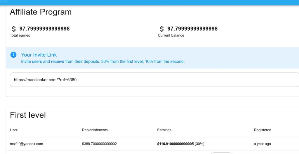 Masslooker Refferal or Affiliate Program